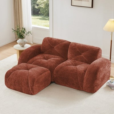 Oversized Modular Tufted Velvet Deep Seat Sofa with Ottomans - 32D Foam, No Assembly Required