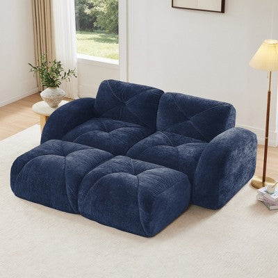 Oversized Modular Tufted Velvet Deep Seat Sofa with Ottomans - 32D Foam, No Assembly Required