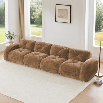 Oversized Modular Tufted Velvet Deep Seat Sofa with Ottomans - 32D Foam, No Assembly Required