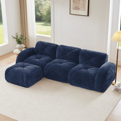 Oversized Modular Tufted Velvet Deep Seat Sofa with Ottomans - 32D Foam, No Assembly Required