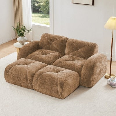 Oversized Modular Tufted Velvet Deep Seat Sofa with Ottomans - 32D Foam, No Assembly Required