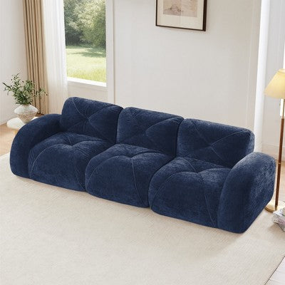 Oversized Modular Tufted Velvet Deep Seat Sofa with Ottomans - 32D Foam, No Assembly Required