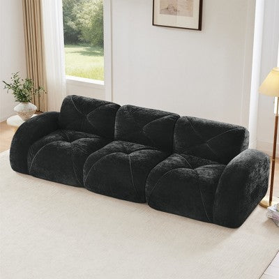 Oversized Modular Tufted Velvet Deep Seat Sofa with Ottomans - 32D Foam, No Assembly Required