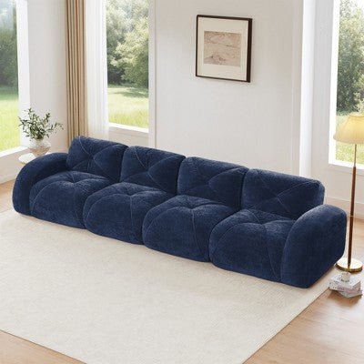 Oversized Modular Tufted Velvet Deep Seat Sofa with Ottomans - 32D Foam, No Assembly Required