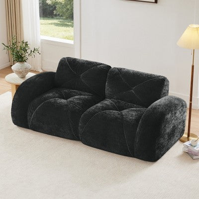 Oversized Modular Tufted Velvet Deep Seat Sofa with Ottomans - 32D Foam, No Assembly Required