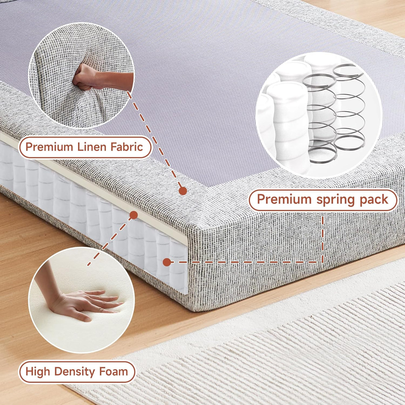 Cloud Bed Frame - Queen Upholstered Linen Platform Bed Frame, 1-Minute Tool-Free Setup, Modern Padded Headboard Mattress Foundation, Supportive Dual-Core Silent Bed Frame