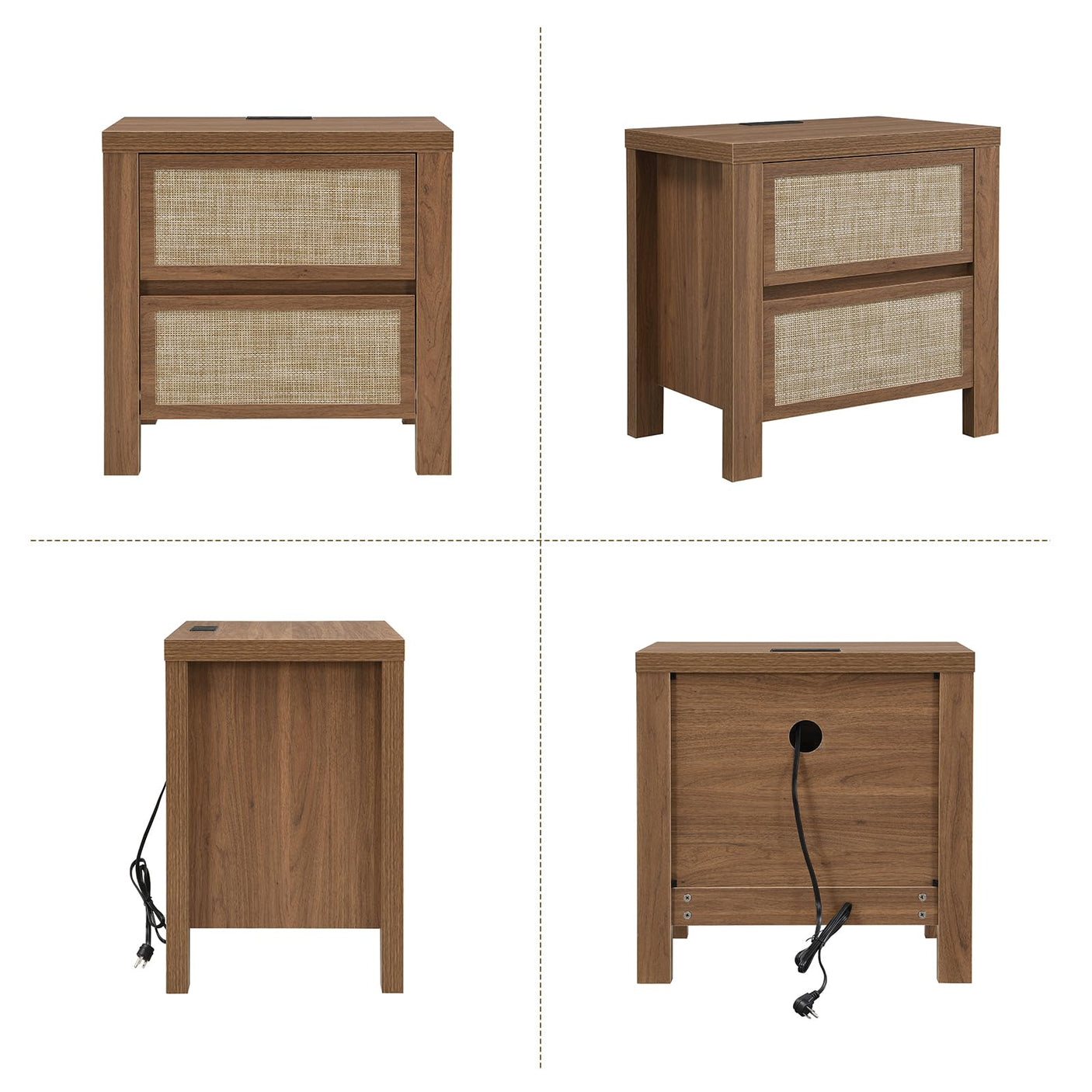 Handmade Rattan Bedside Table Set in Natural Walnut