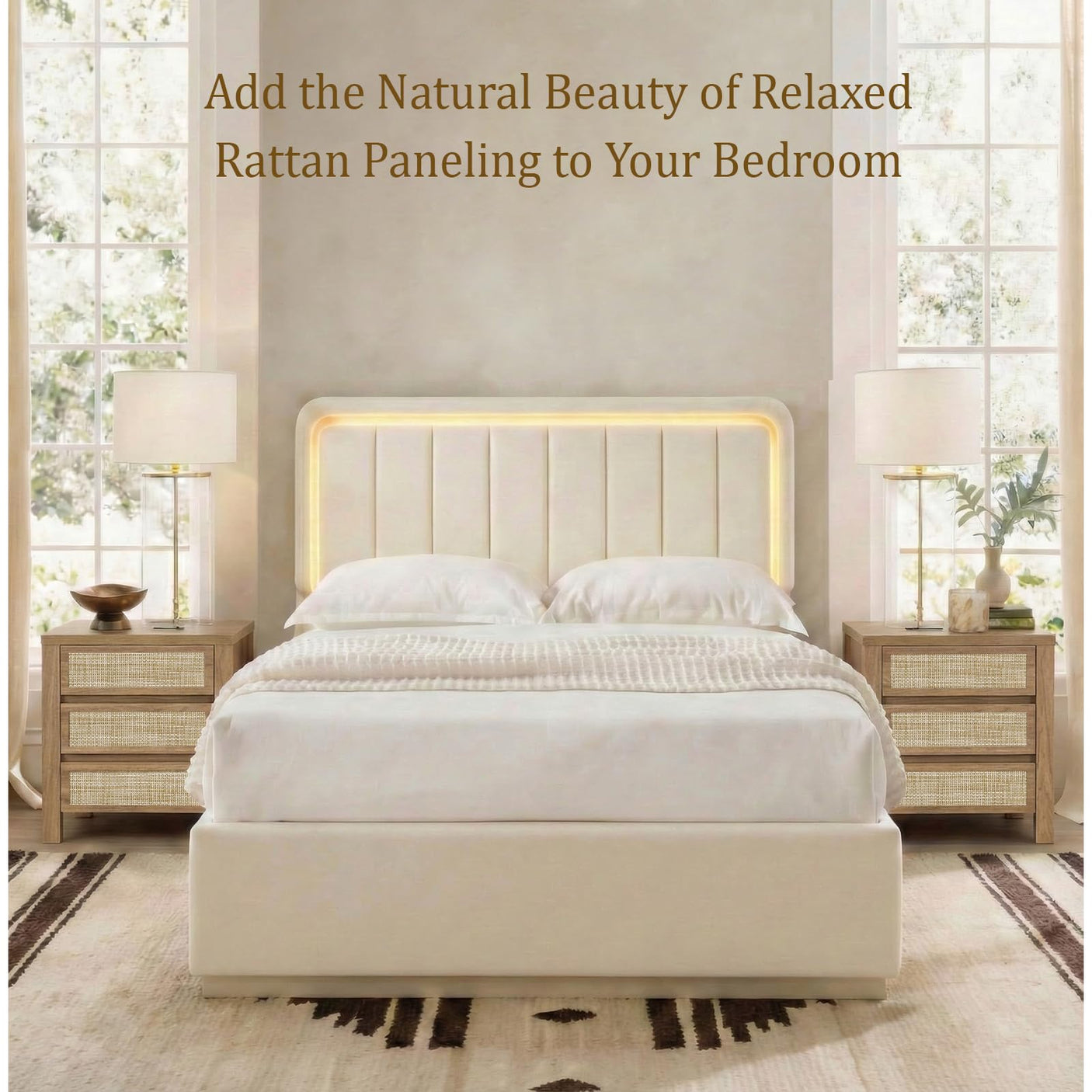 Handmade Rattan Bedside Table Set in Natural Walnut