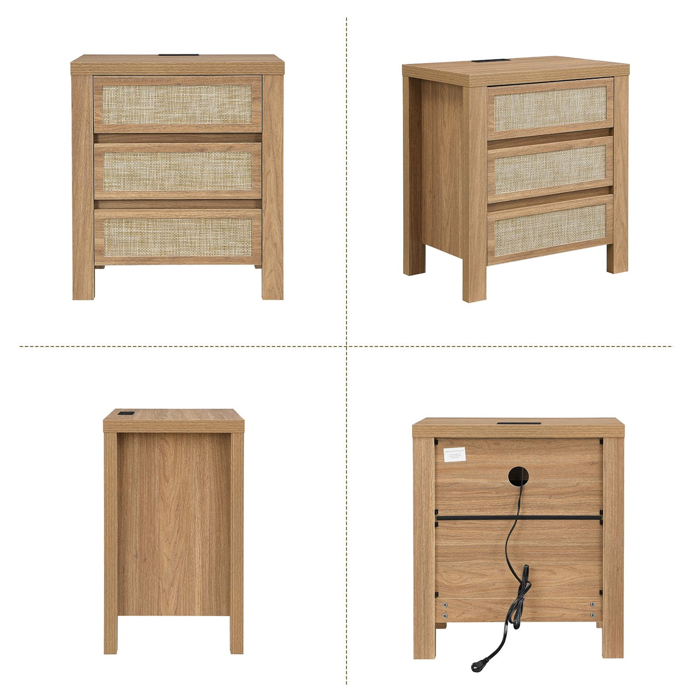 Handmade Rattan Bedside Table Set in Natural Walnut