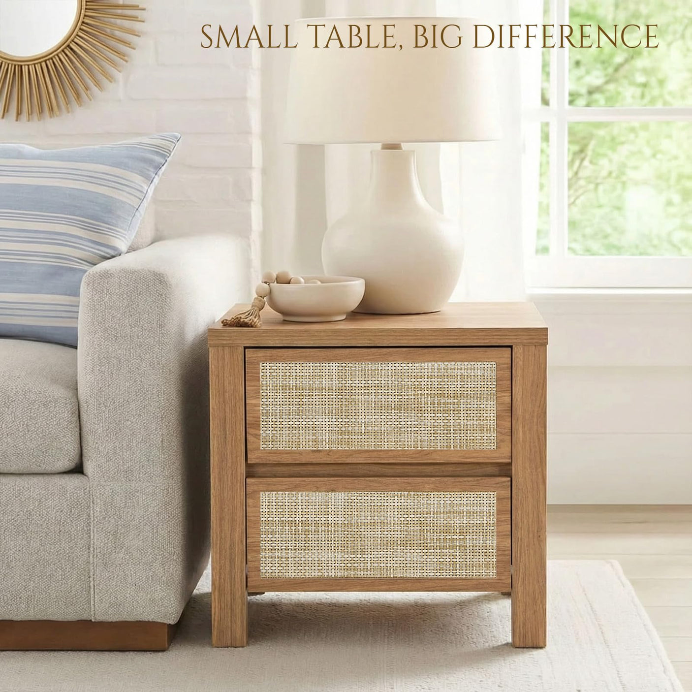 Handmade Rattan Bedside Table Set in Natural Walnut