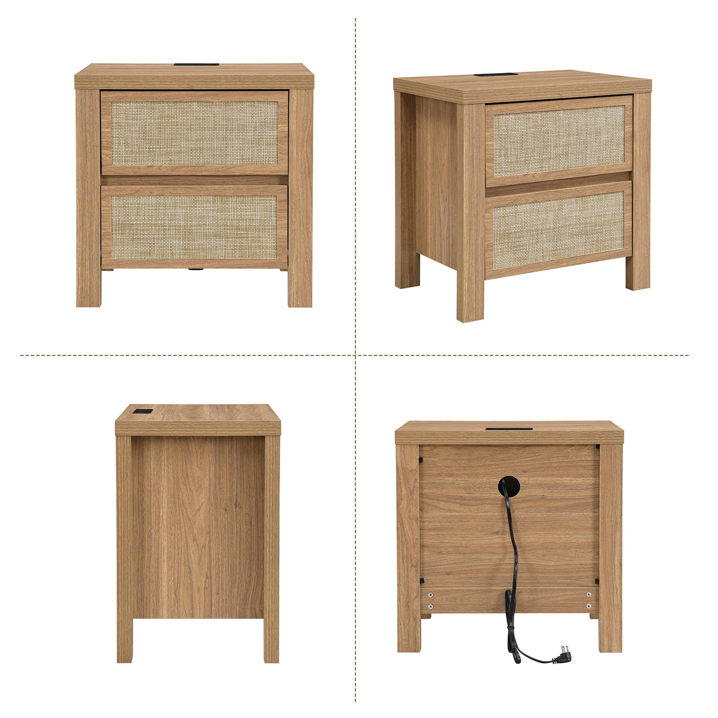 Handmade Rattan Bedside Table Set in Natural Walnut