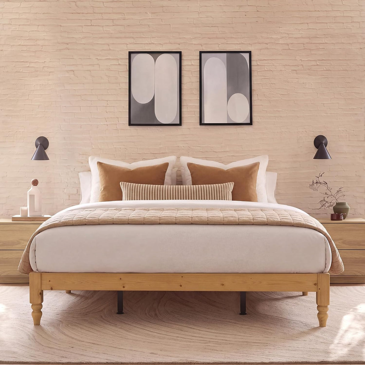 Japanese Joinery Solid Wood King Bed Frame with Turned Legs