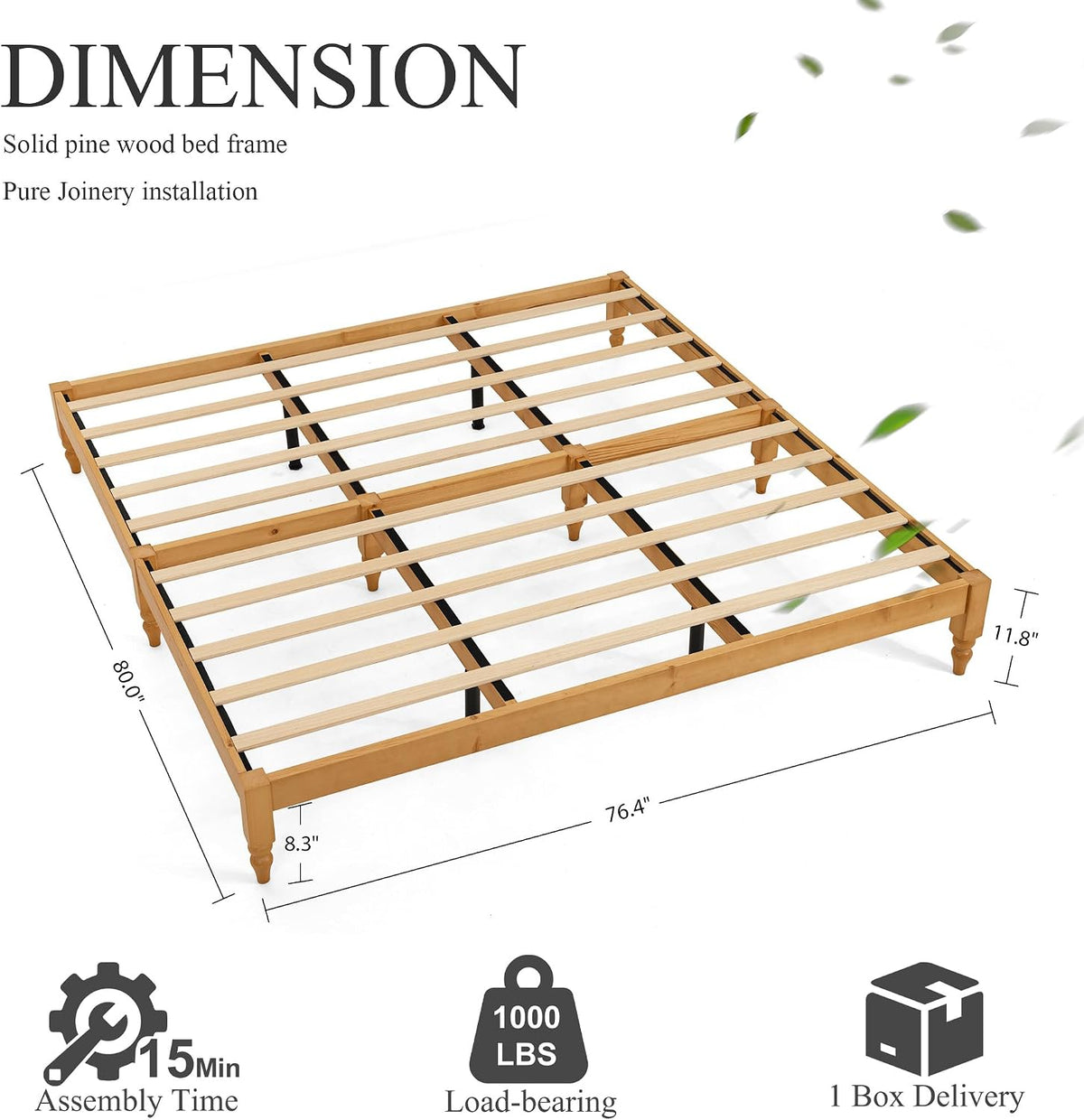 Japanese Joinery Solid Wood King Bed Frame with Turned Legs