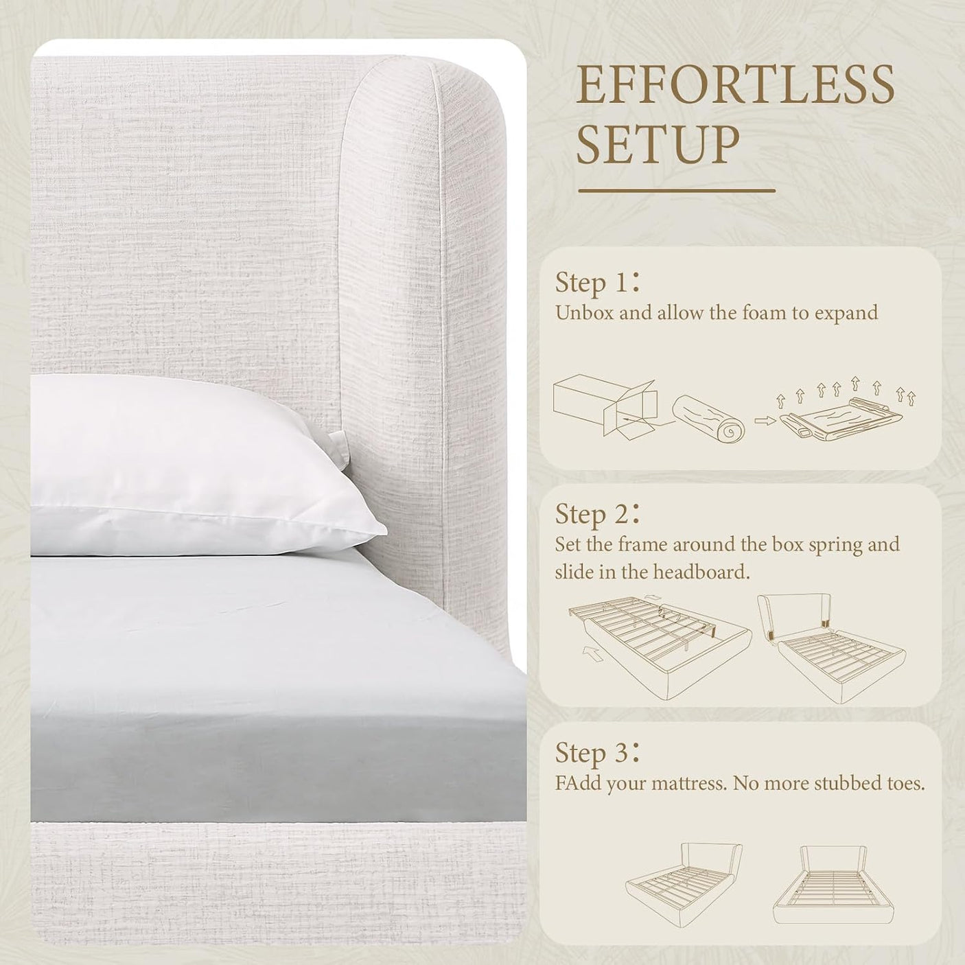 YECHEN Cloud Bed Frame - Modern Water-Resistant Bouclé Upholstered Platform Bed, Tool-Free Assembly, No Box Spring Needed