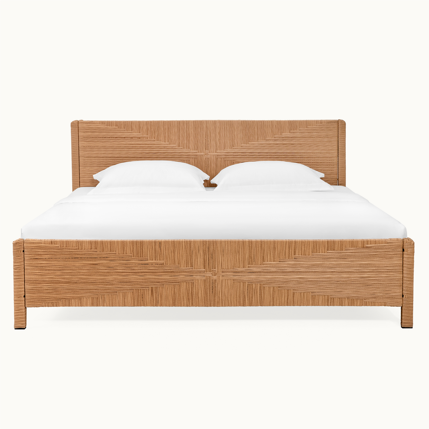 Bohemian Rattan Queen Bed Frame with Headboard and Footboard