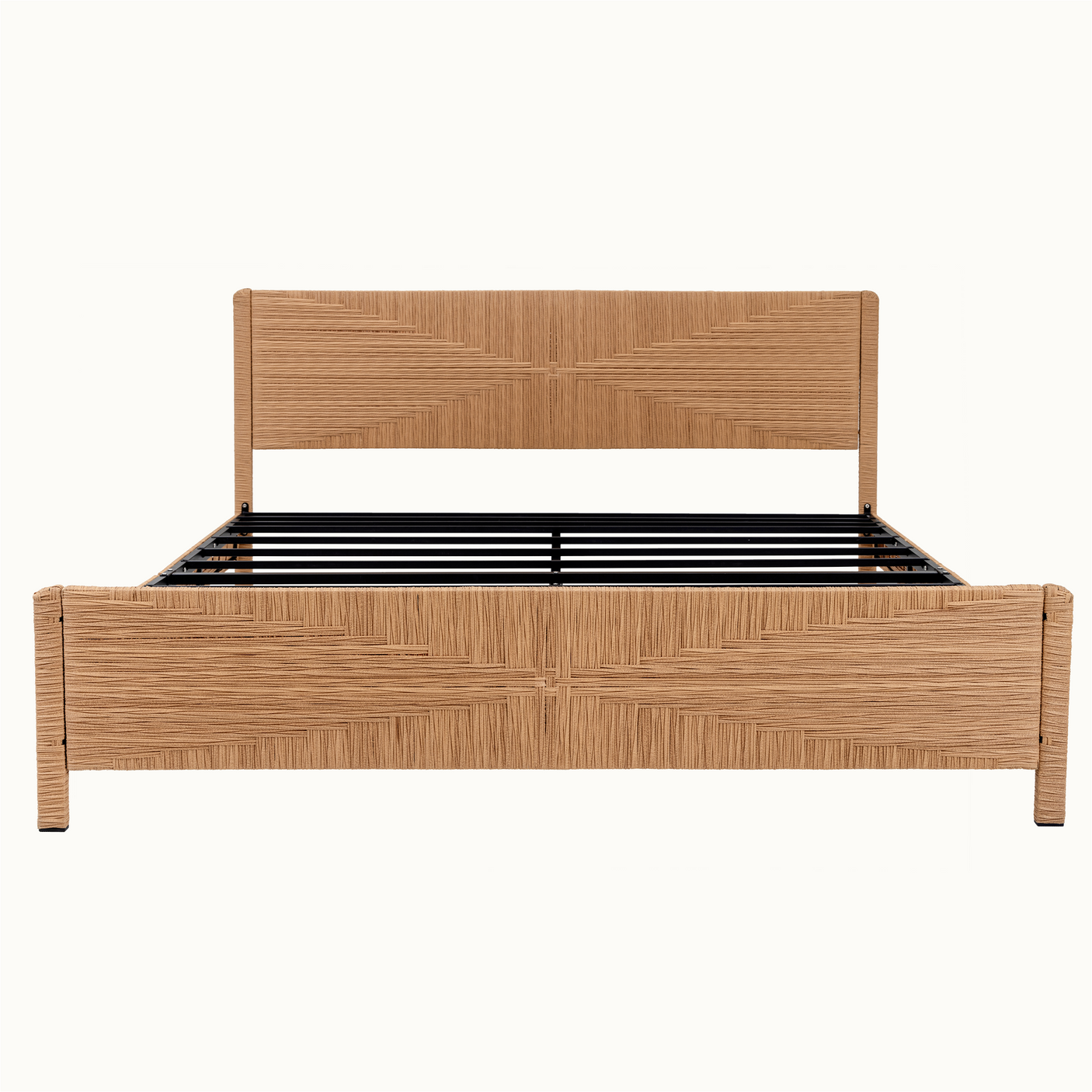 Bohemian Rattan Queen Bed Frame with Headboard and Footboard