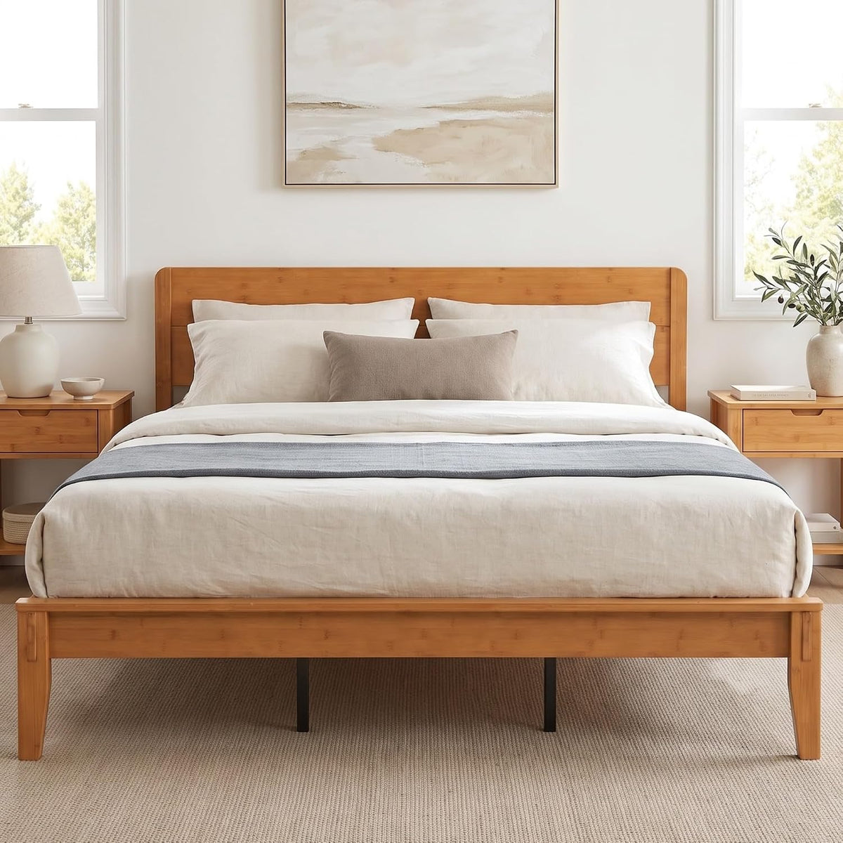 Solid Bamboo Platform Bed with Headboard – Japanese Joinery