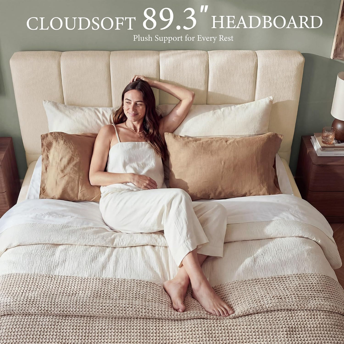 Cloud Bed Frame | Removable Washable Headboard | Boucle Upholstered Platform Bed | Queen & King