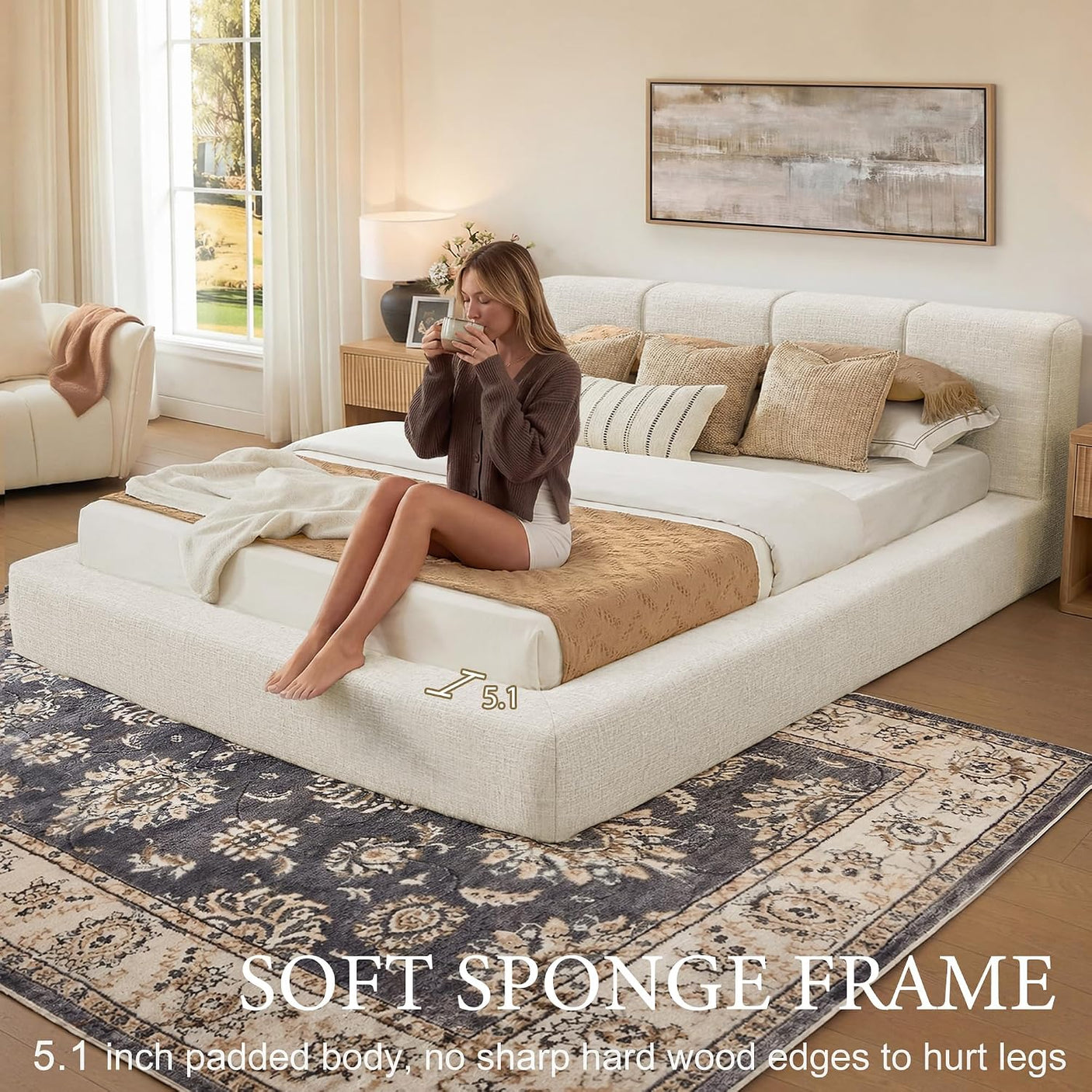 YECHEN Cloud Platform Bed – 20-Min Tool-Free Assembly, CULP® Performance Fabric & Stain-Resistant Cloud Frame