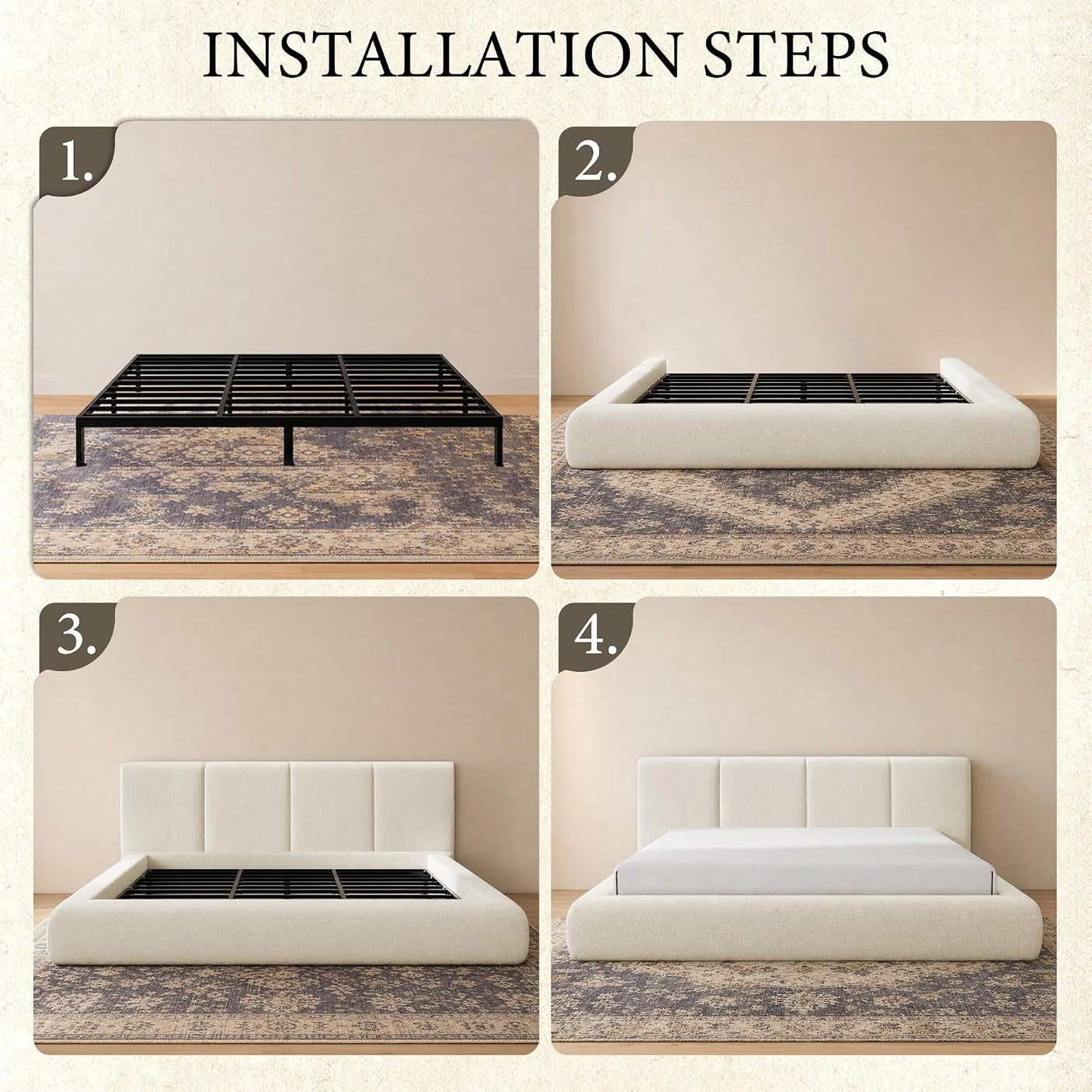 YECHEN Cloud Platform Bed – 20-Min Tool-Free Assembly, CULP® Performance Fabric & Stain-Resistant Cloud Frame