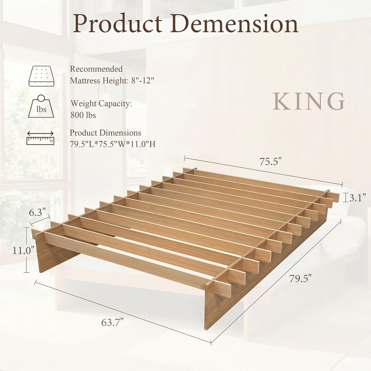 Platform Bed Frame with Dovetail Joinery – 10-Min Assembly, Wood Slats, No Box Spring, Natural| Walnut