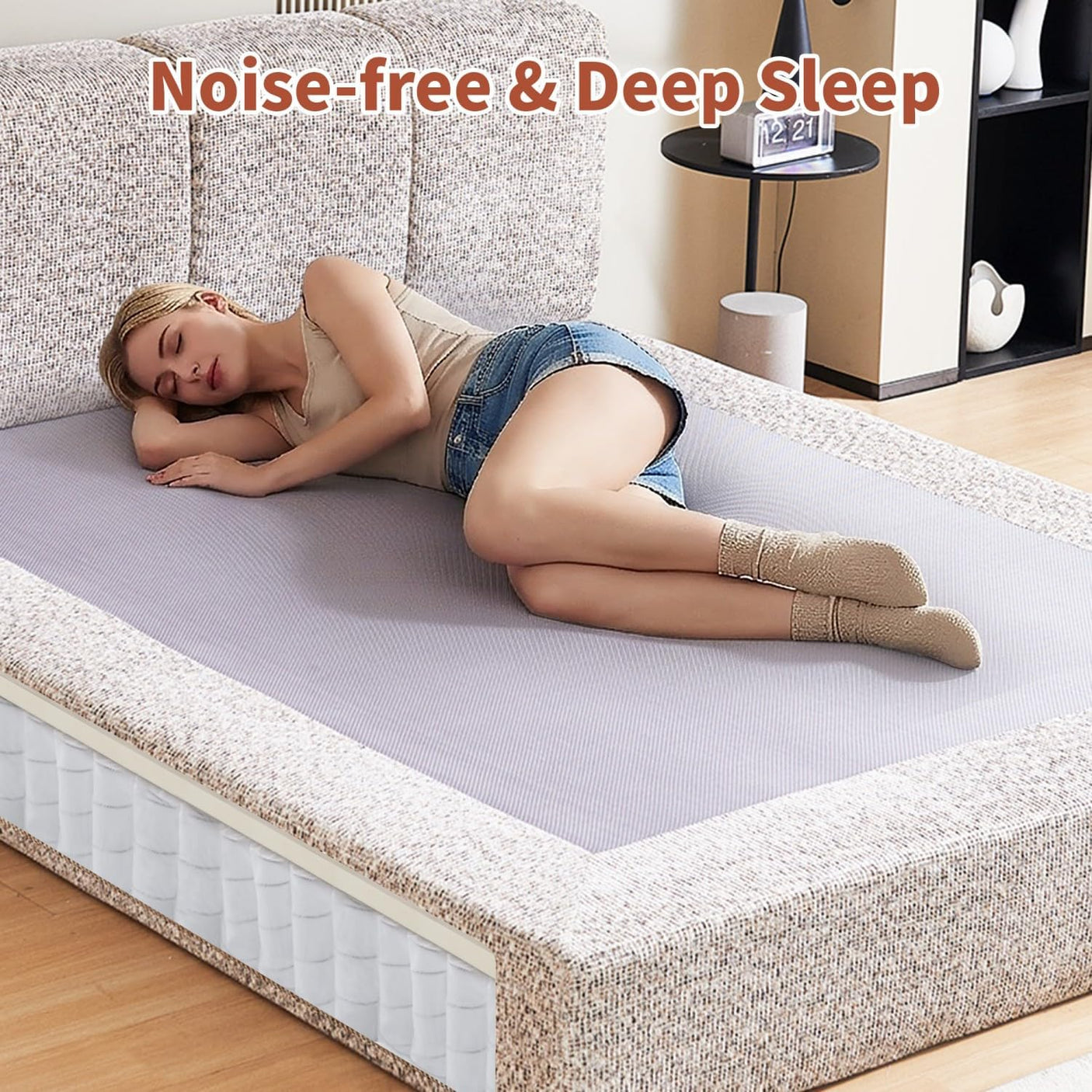 Cloud Bed Frame - Queen Upholstered Linen Platform Bed Frame, 1-Minute Tool-Free Setup, Modern Padded Headboard Mattress Foundation, Supportive Dual-Core Silent Bed Frame