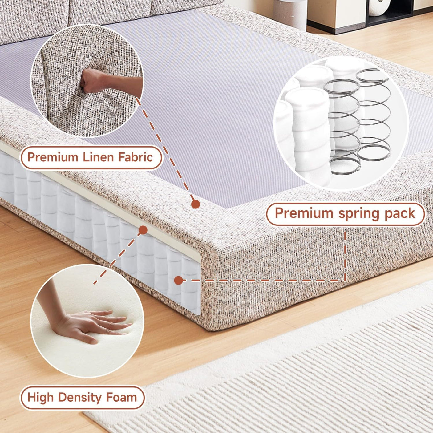 Cloud Bed Frame - Queen Upholstered Linen Platform Bed Frame, 1-Minute Tool-Free Setup, Modern Padded Headboard Mattress Foundation, Supportive Dual-Core Silent Bed Frame