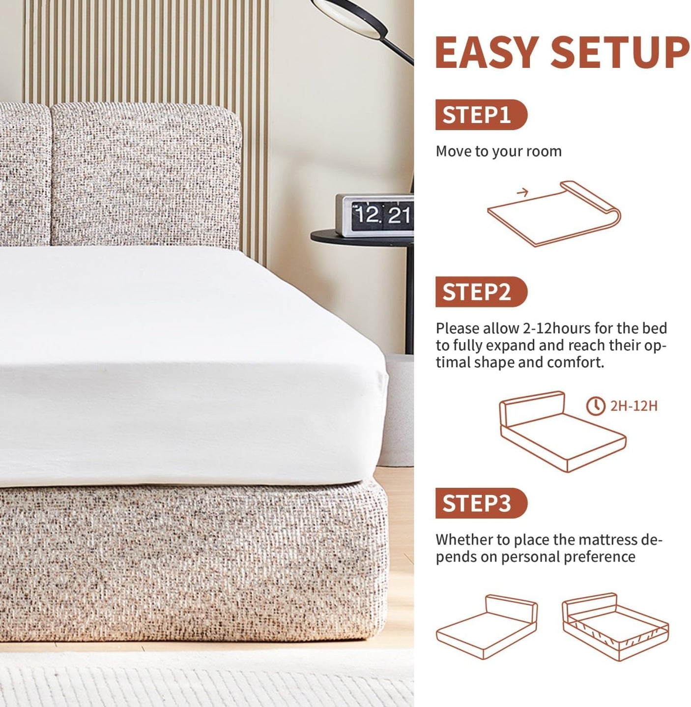 Cloud Bed Frame - Queen Upholstered Linen Platform Bed Frame, 1-Minute Tool-Free Setup, Modern Padded Headboard Mattress Foundation, Supportive Dual-Core Silent Bed Frame