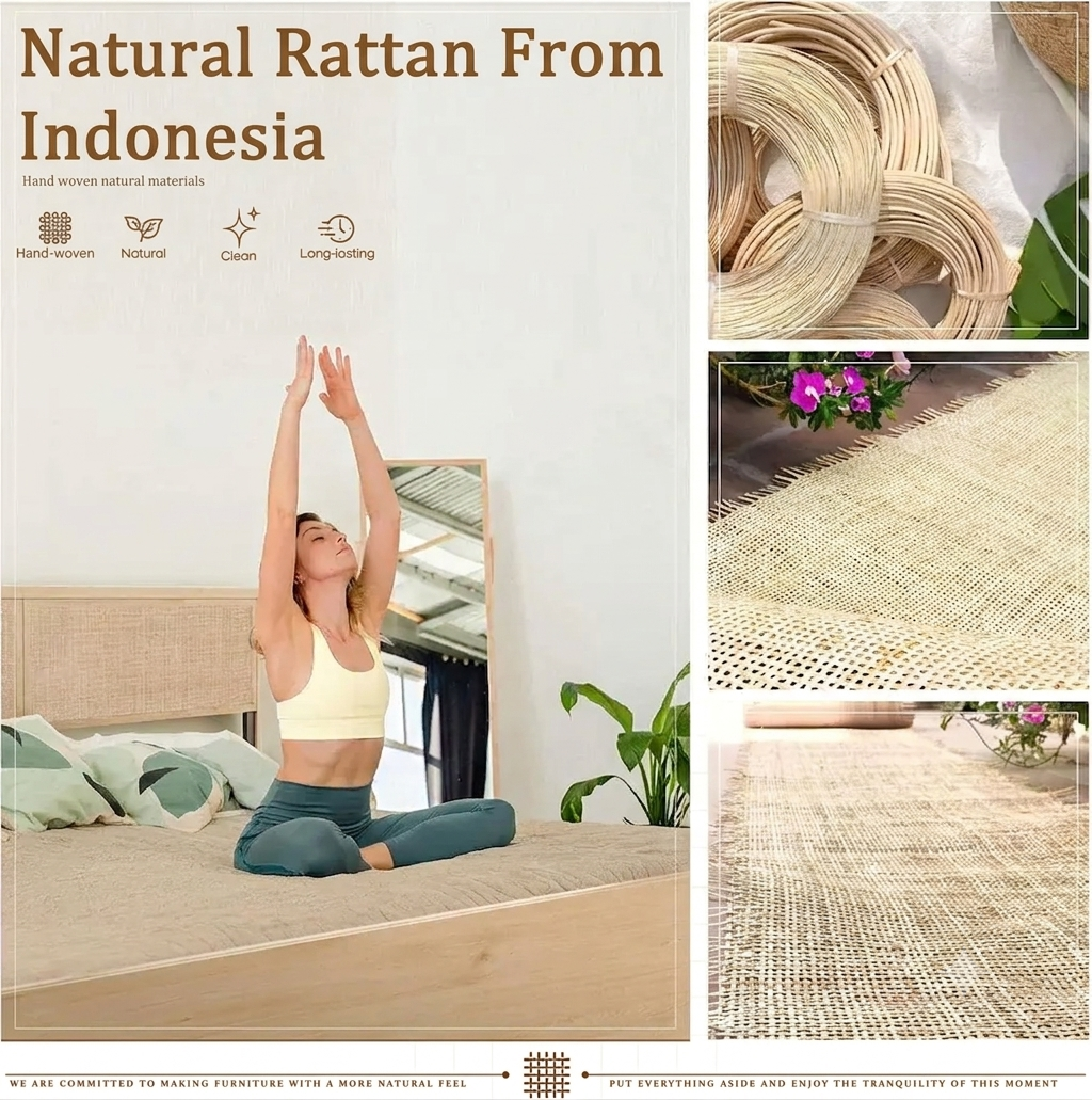 Boho Natural Rattan Bed Frame with 4 Storage Drawers | Sturdy Metal Support