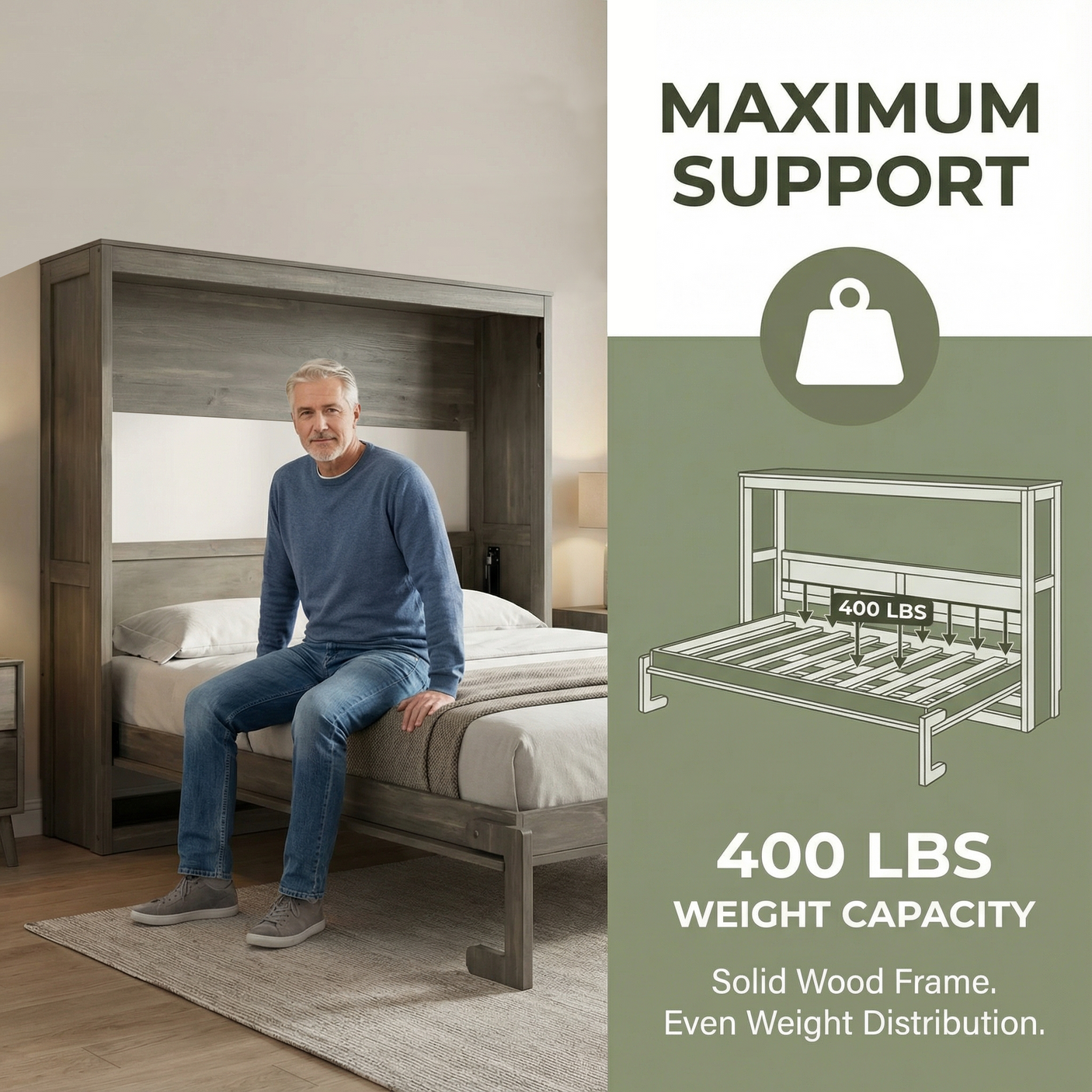 Twin Size Murphy Bed with LED Lights, Foldable Wall Bed Frame