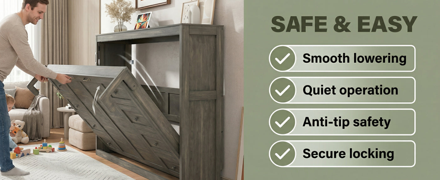 Twin Size Murphy Bed with LED Lights, Foldable Wall Bed Frame