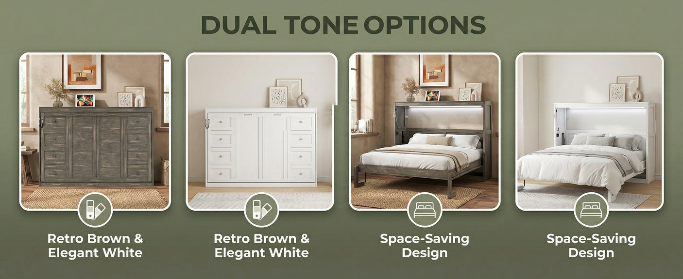 Twin Size Murphy Bed with LED Lights, Foldable Wall Bed Frame