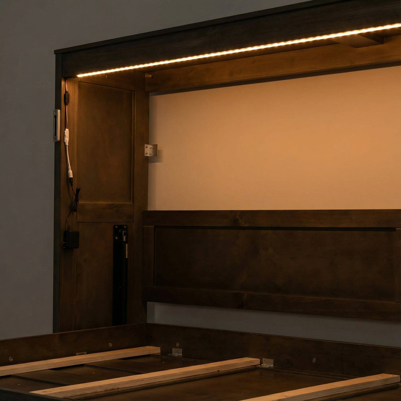 Twin Size Murphy Bed with LED Lights, Foldable Wall Bed Frame