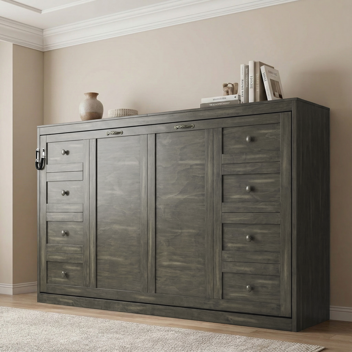 Twin Size Murphy Bed with LED Lights, Foldable Wall Bed Frame