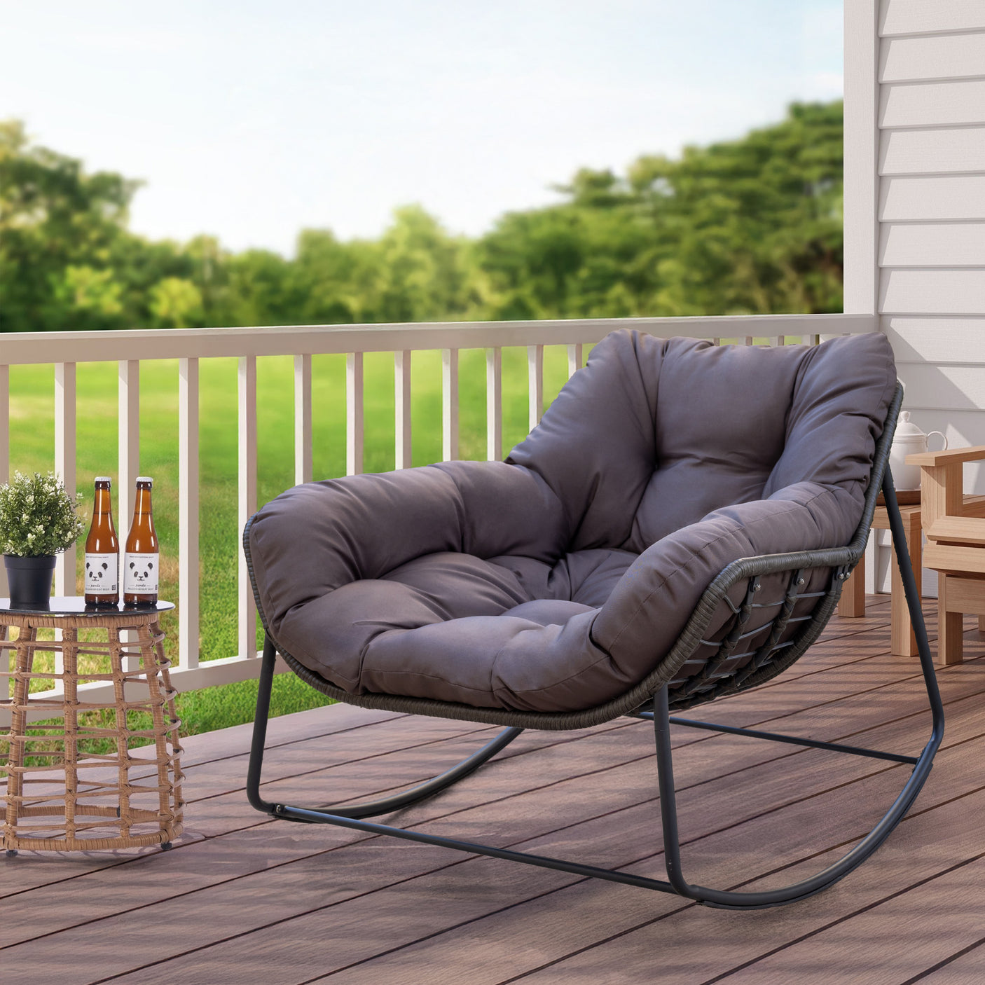 Cozy Wicker Outdoor Rocking Chair