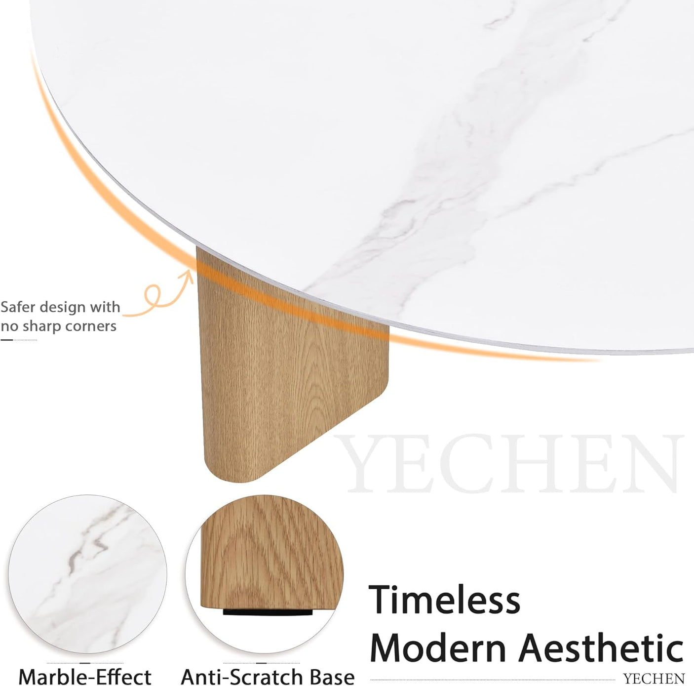 Nesting Coffee Table Set of 2 – Wood Veneer & Faux Marble | Round Mid Century Modern Center Table | Yechen Home