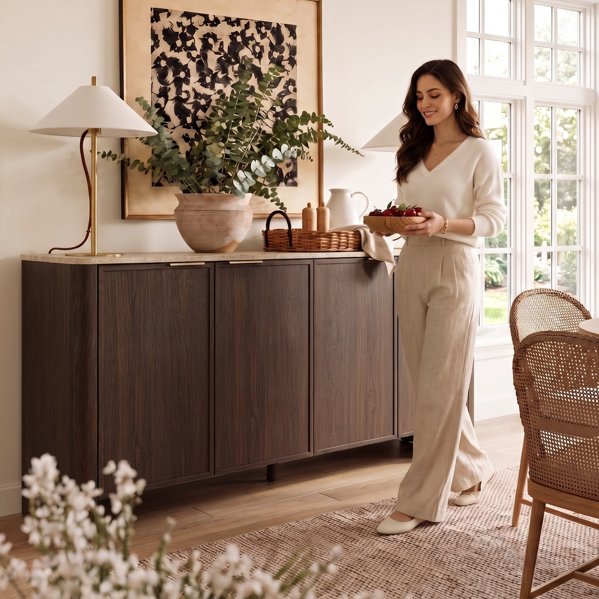 Mid-Century Sideboard with Faux Marble Top