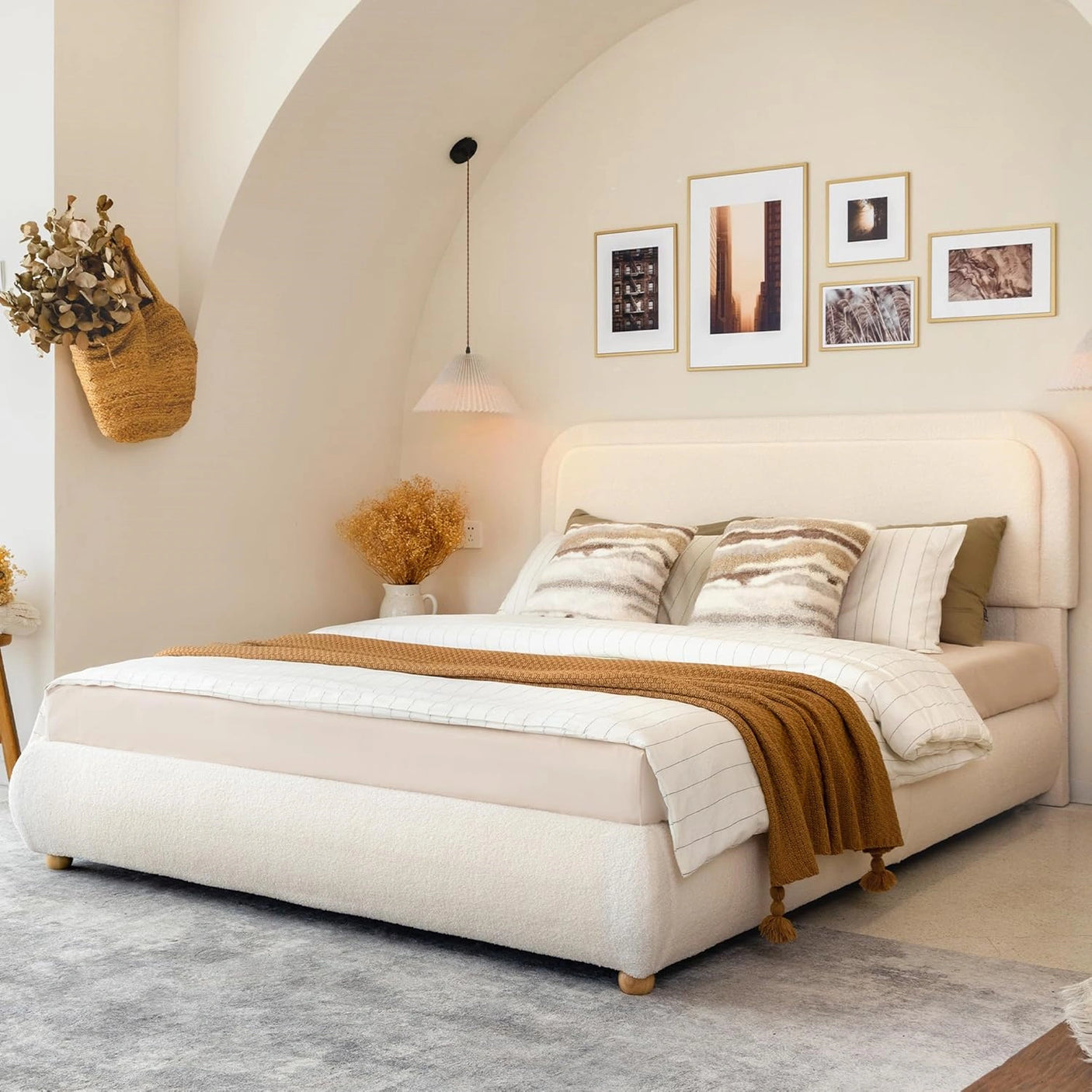 Modern Boucle "Cloud" Platform Bed Frame – Soft-Touch & Secure Support