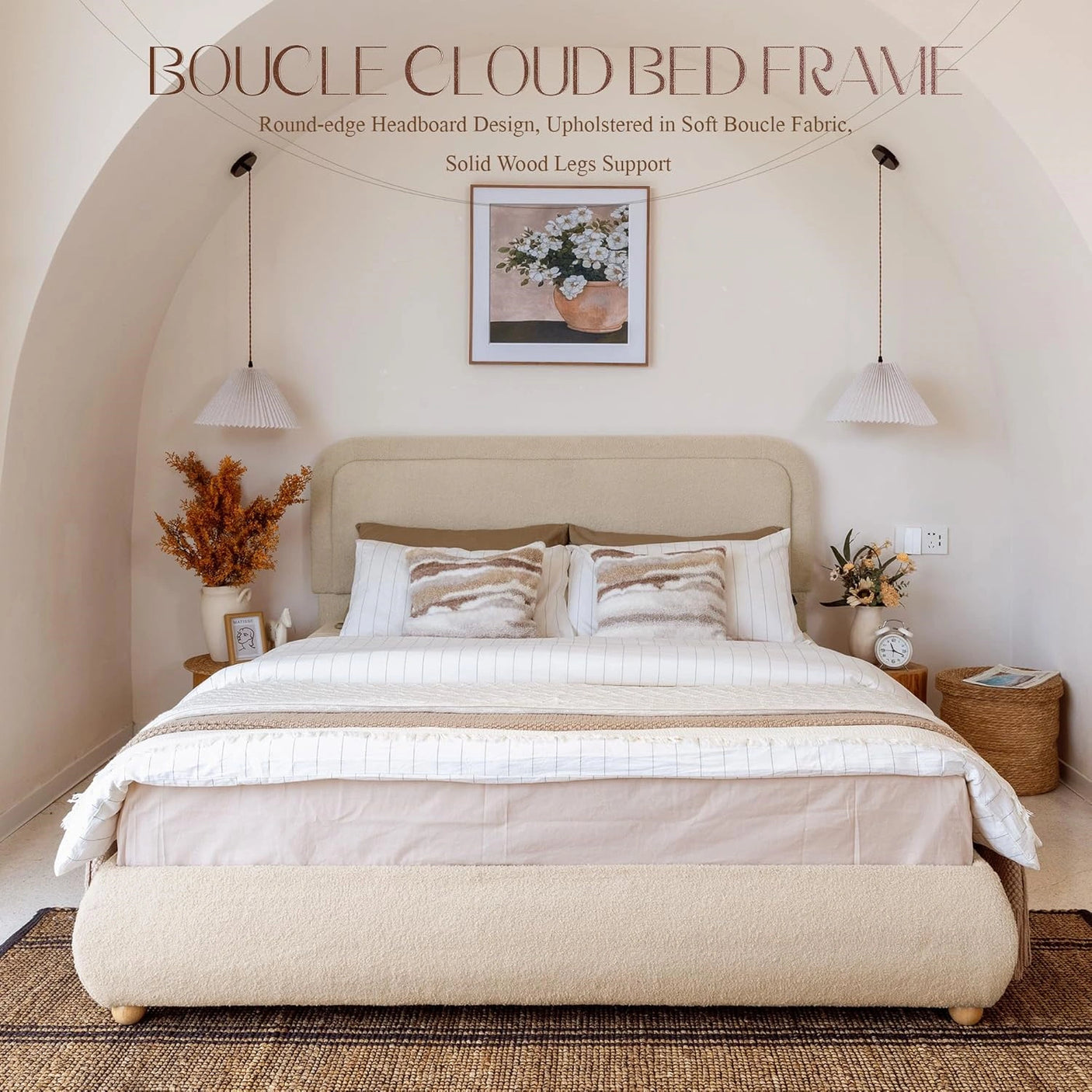 Modern Boucle "Cloud" Platform Bed Frame – Soft-Touch & Secure Support