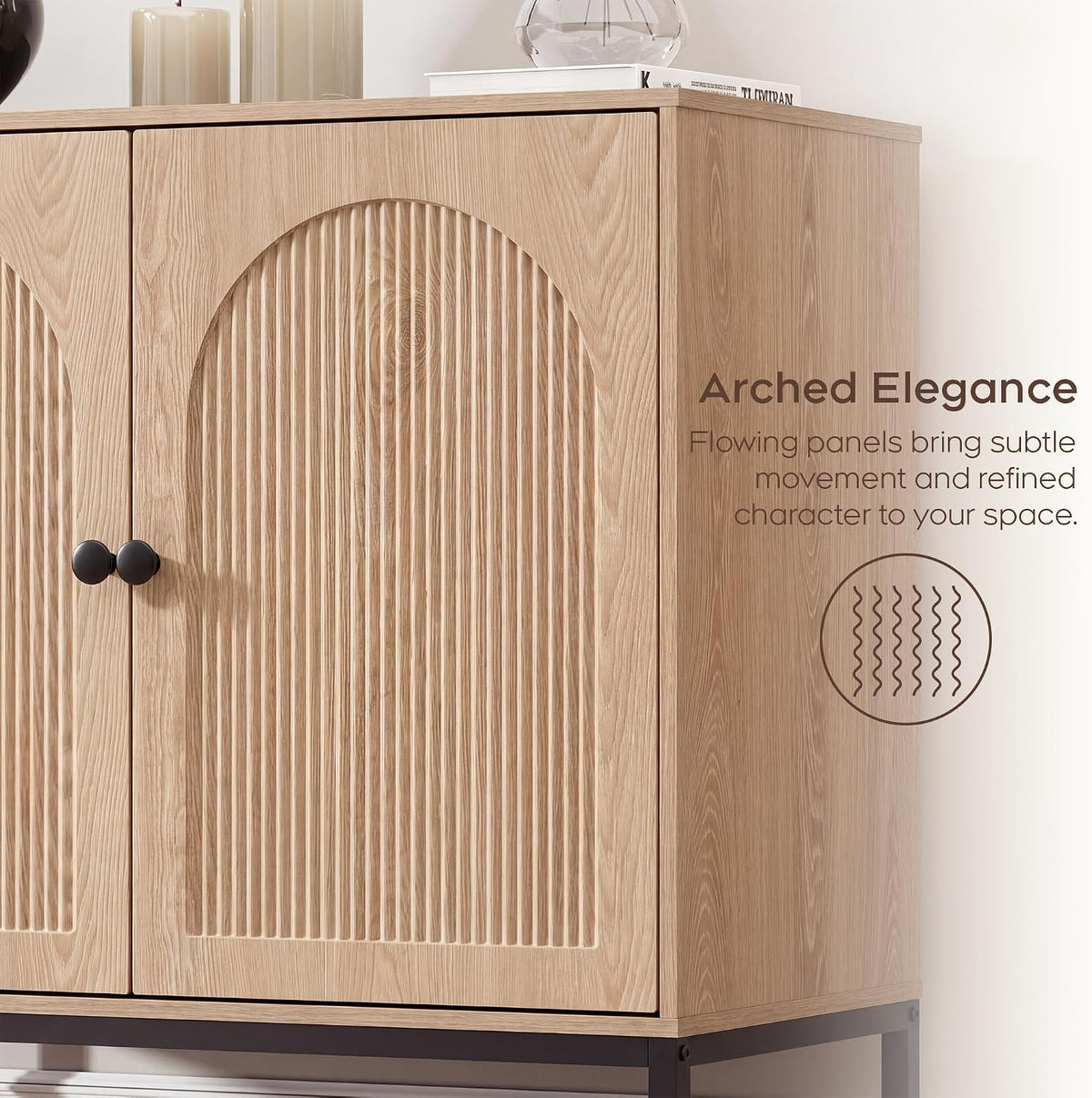 Natural Oak Fluted Sideboard Cabinet – 2-Door Arched Storage