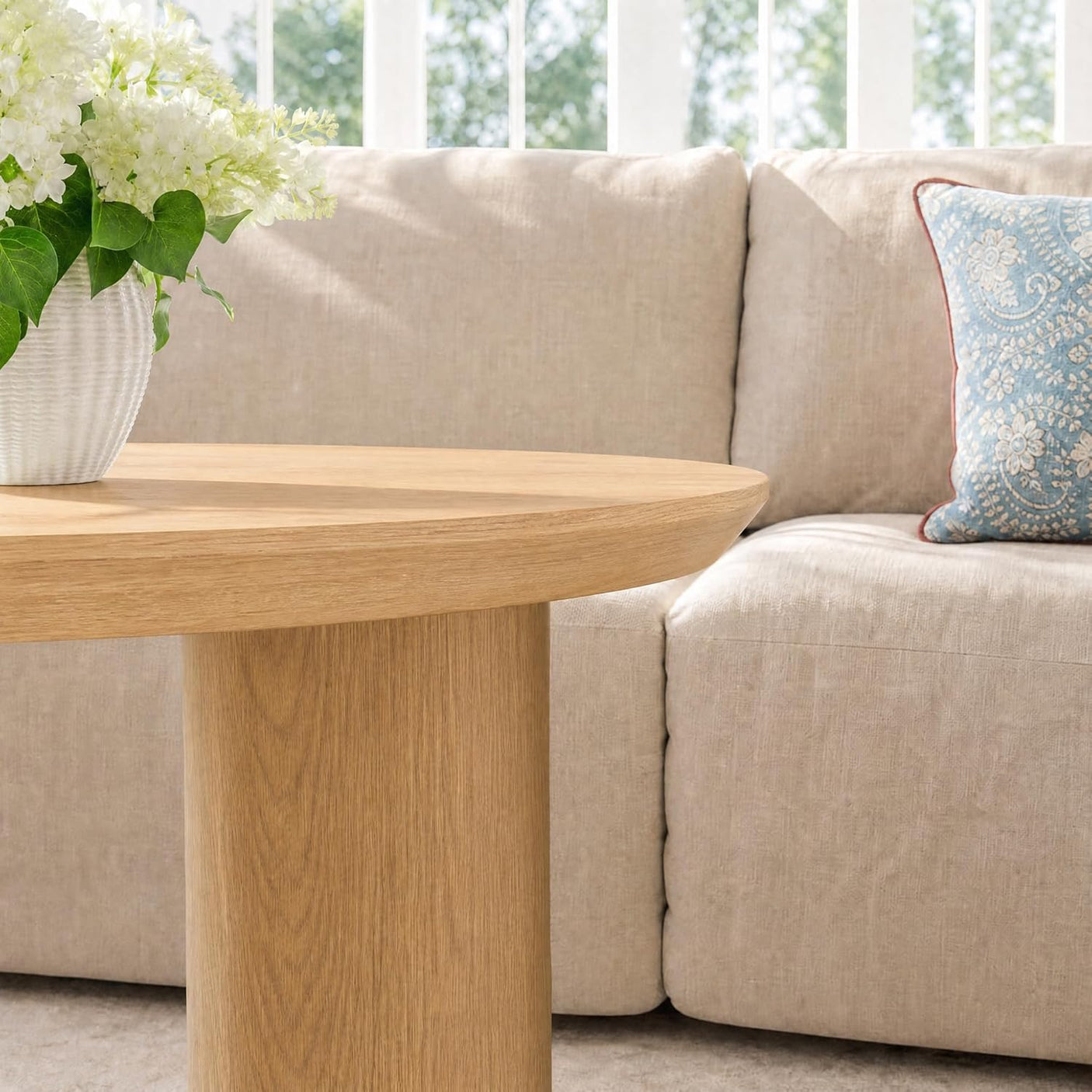 Nesting Coffee Table Set of 2 – Wood Veneer & Faux Marble | Round Mid Century Modern Center Table | Yechen Home