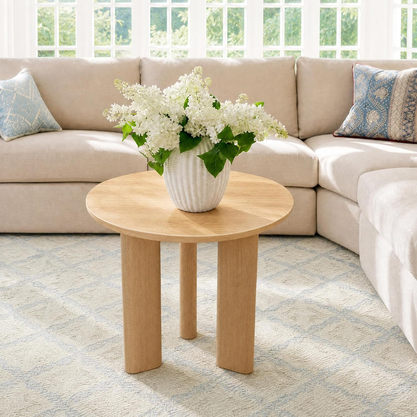 Nesting Coffee Table Set of 2 – Wood Veneer & Faux Marble | Round Mid Century Modern Center Table | Yechen Home