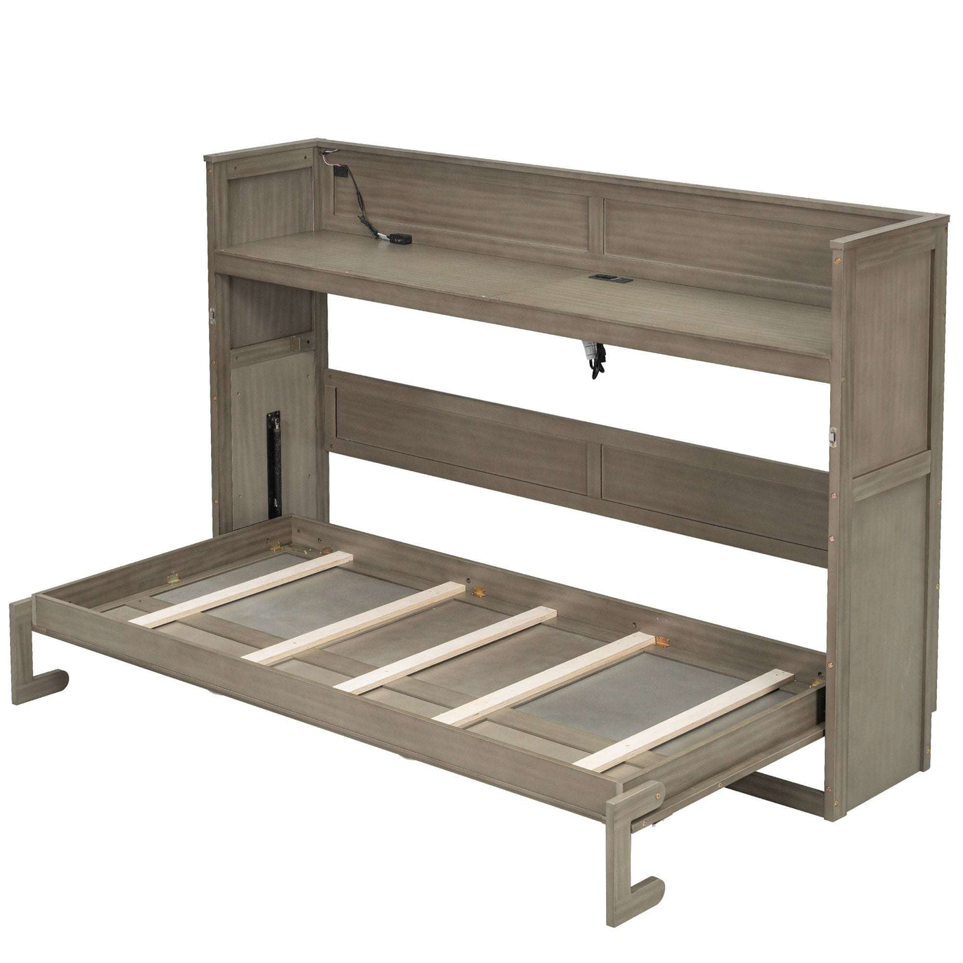 XL Size Murphy Bed with Desk,LED Light and USB Charging Station