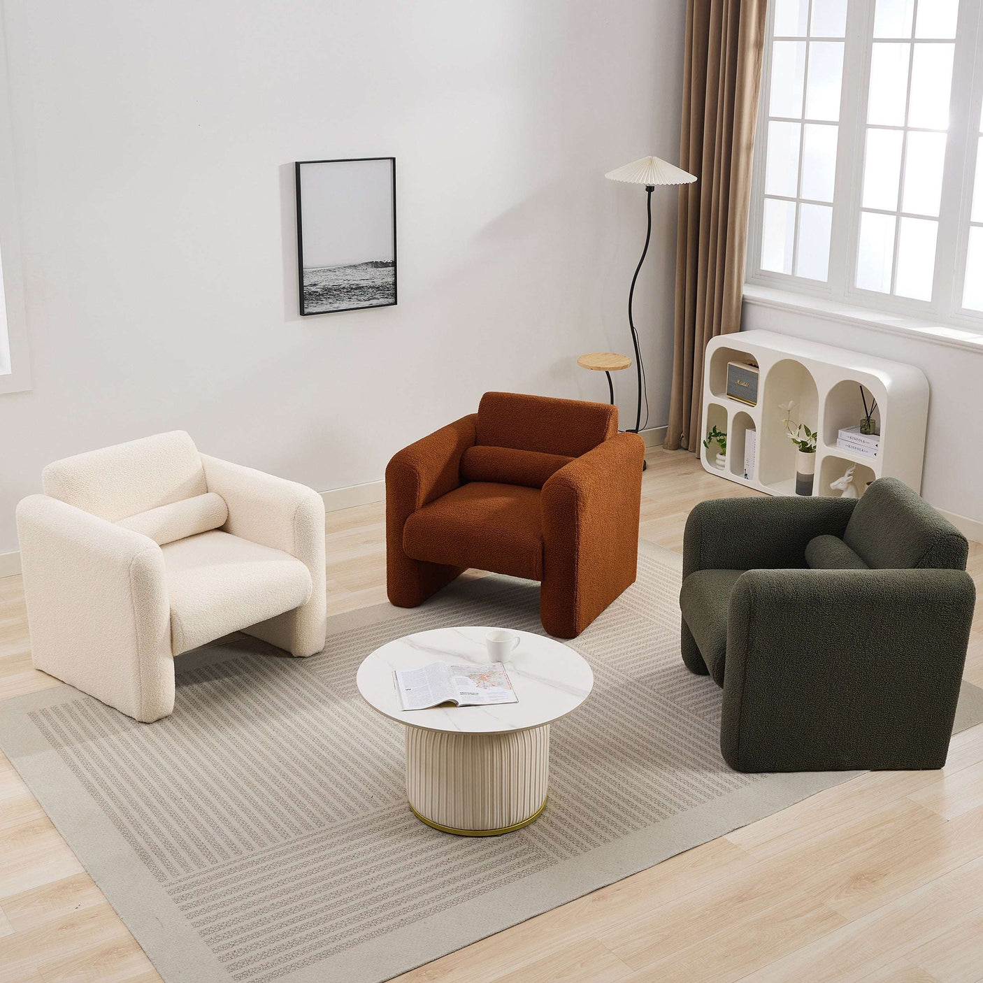 Lambskin Sherpa Fabric Upholstered Arm Reading Lounge Lazy Sofa Seating