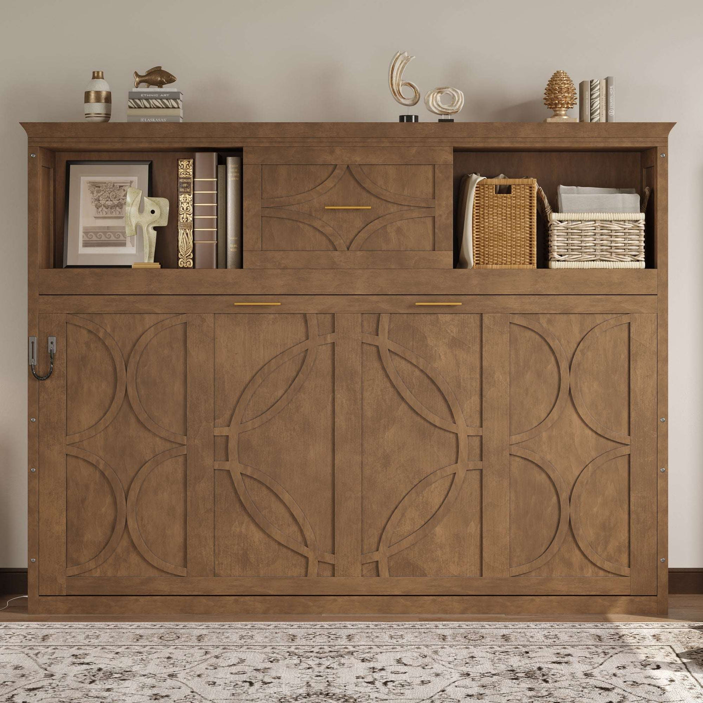 Twin Size Murphy Bed with Charging Station and Drawer