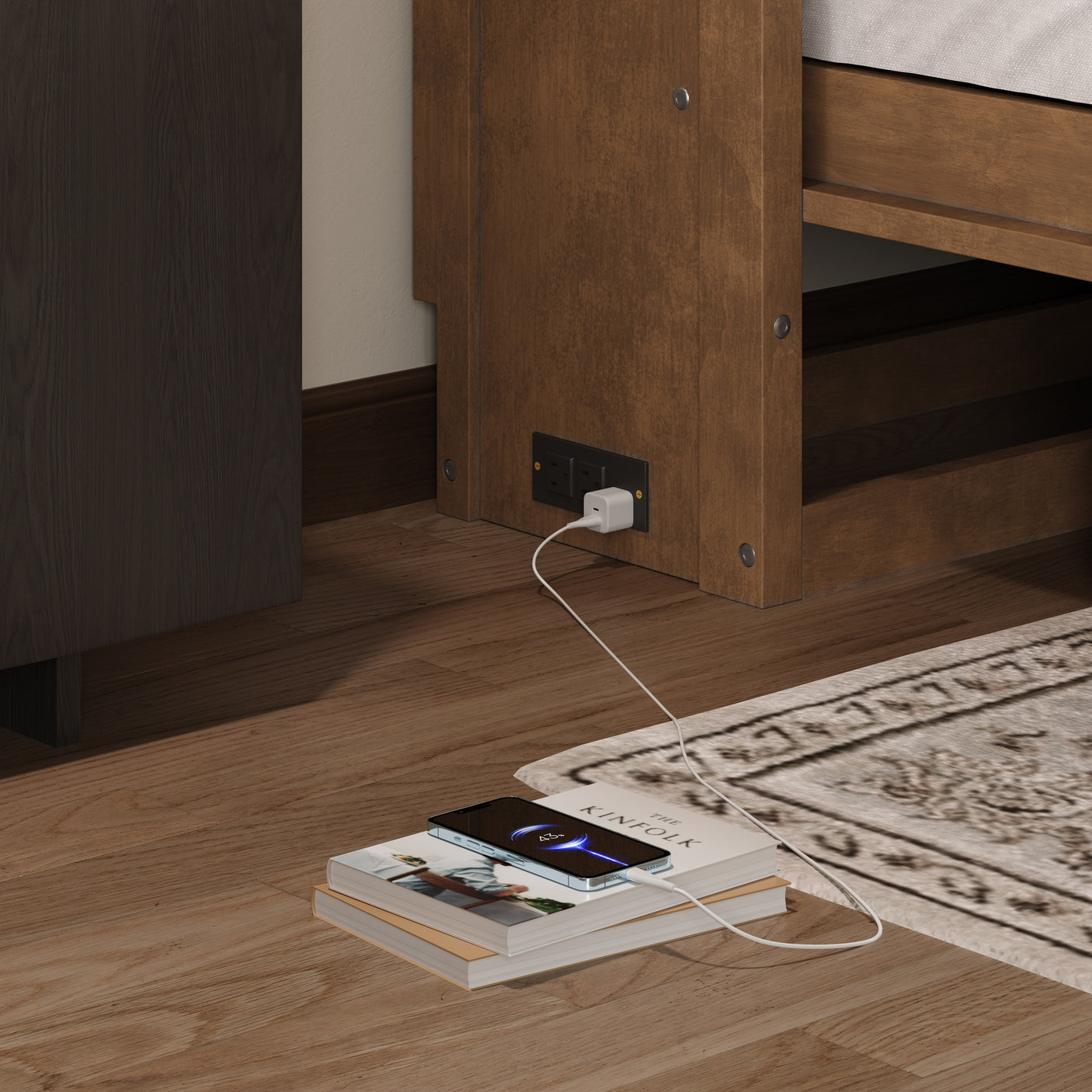 Twin Size Murphy Bed with Charging Station and Drawer