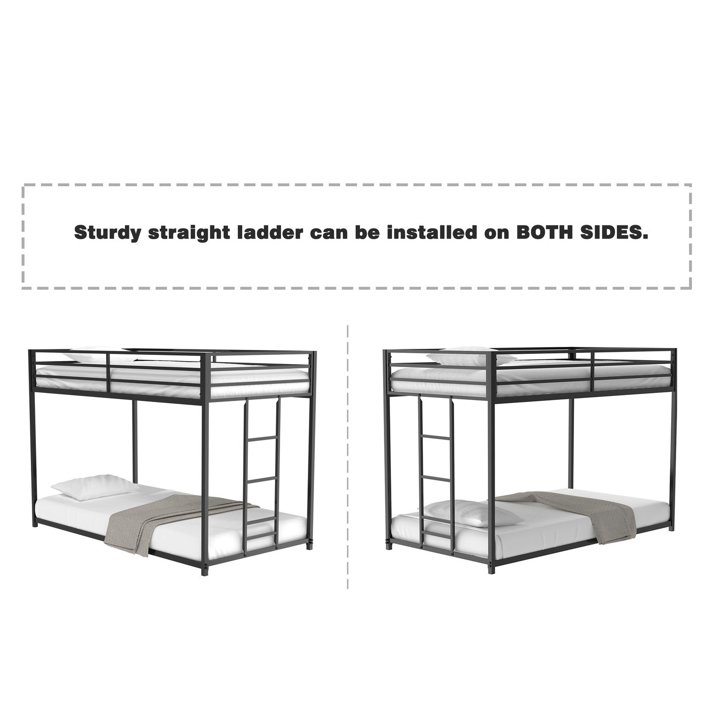 Sturdy Twin over Twin Bunk Bed Metal Black for Kids and Adult