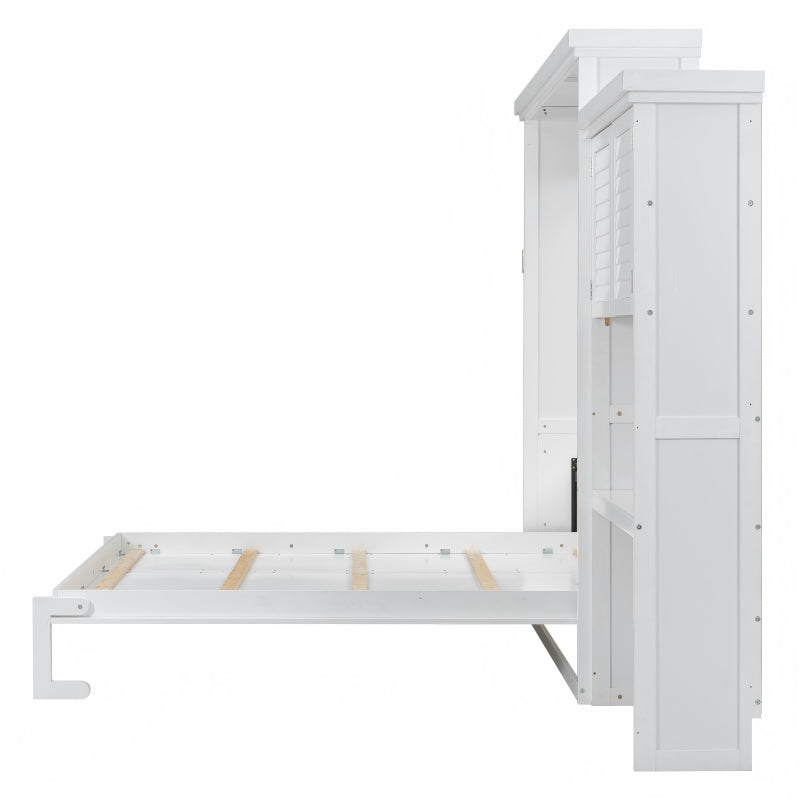 89" Queen Murphy Bed with Closet, Drawers & Shelves - Rattan Wall Bed