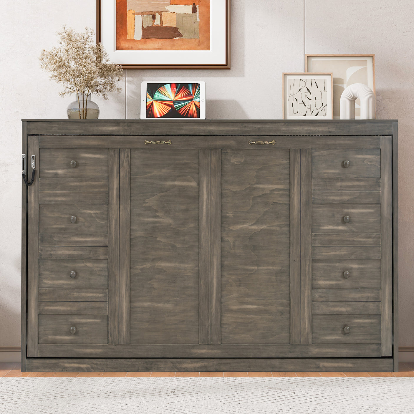 Twin Size Murphy Bed with LED Lights, Foldable Wall Bed Frame