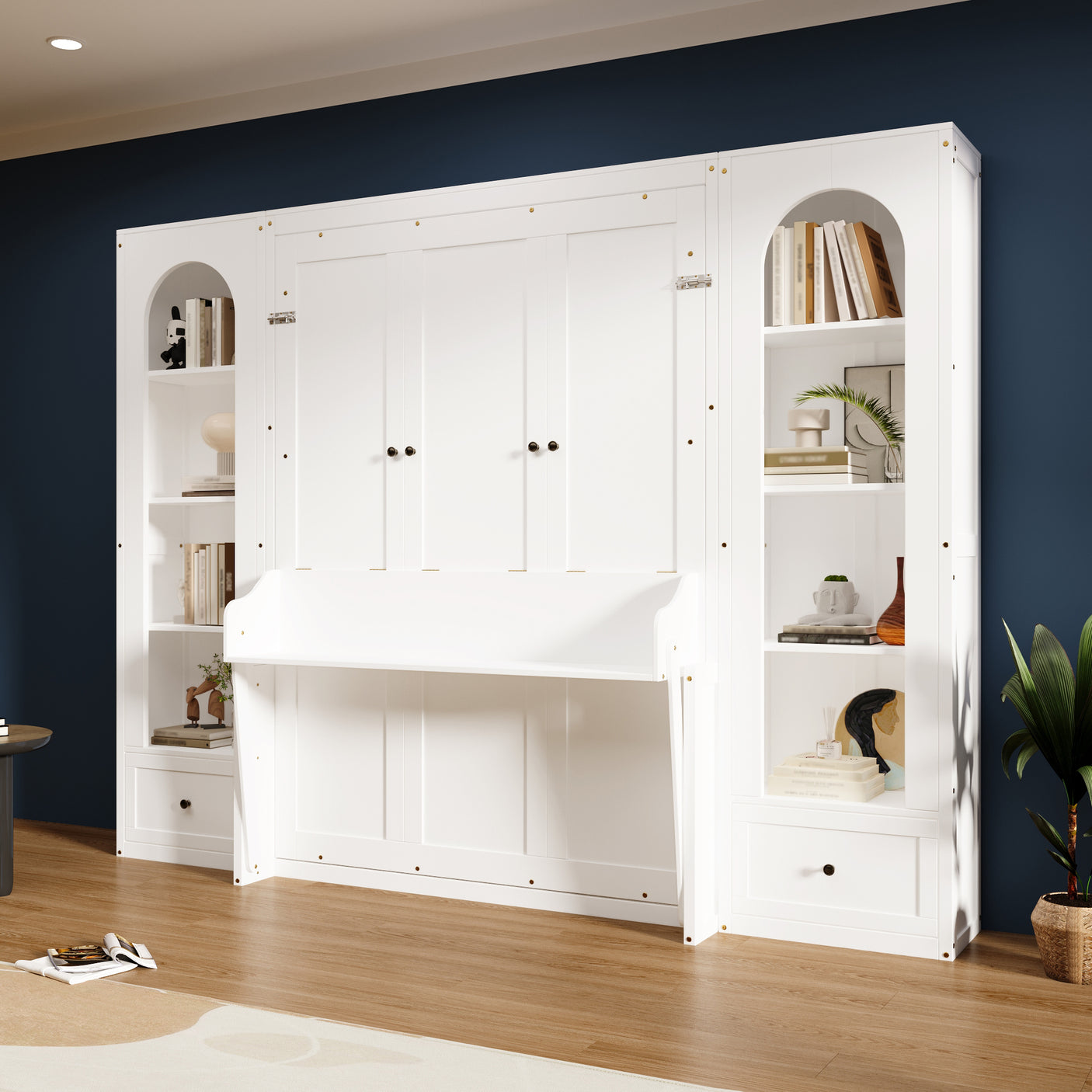 88"H Queen Size Murphy Platform Bed with Shelf